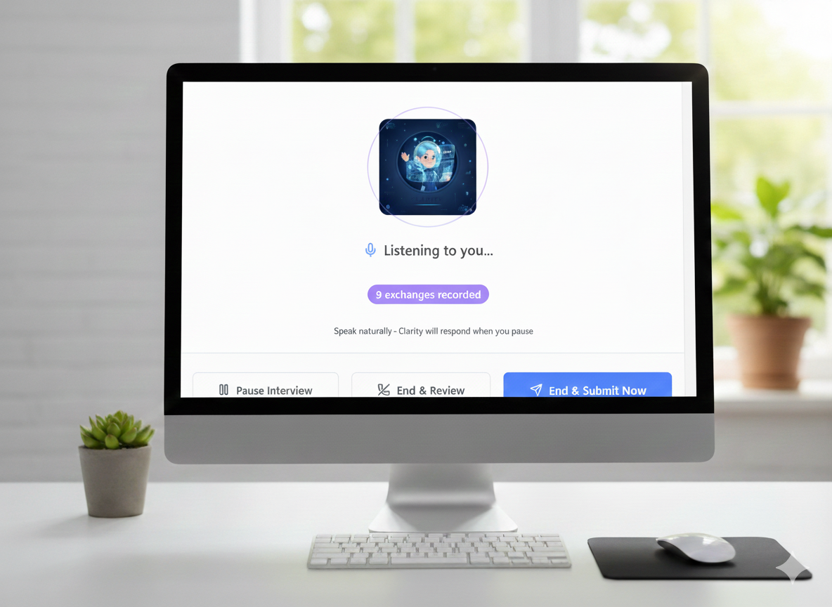 ClearWork Automated Process Discovery AI Agent Unstructured Interview screenshot on a desktop