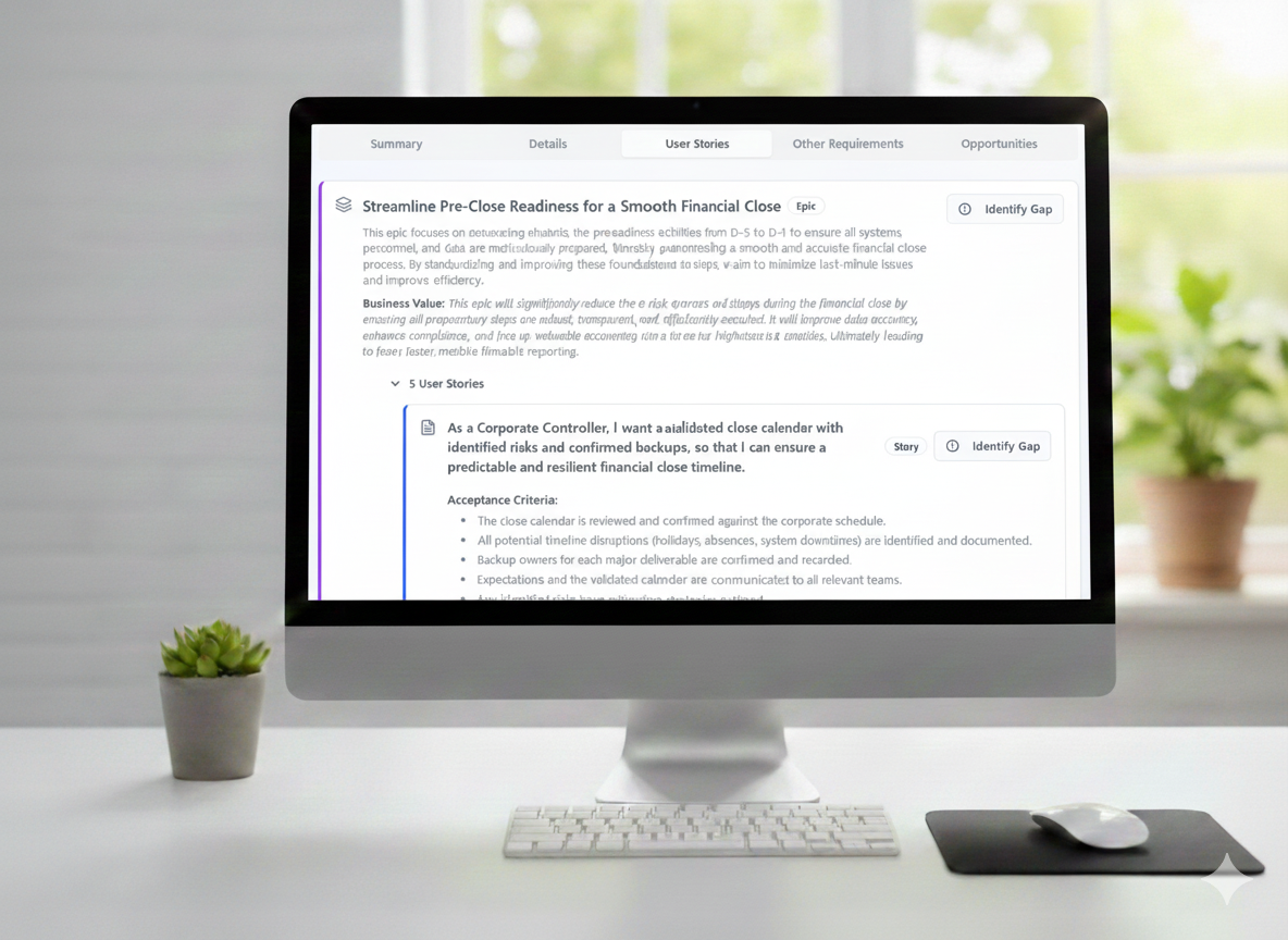 ClearWork Automated Process Discovery User Stories displayed on desktop computer