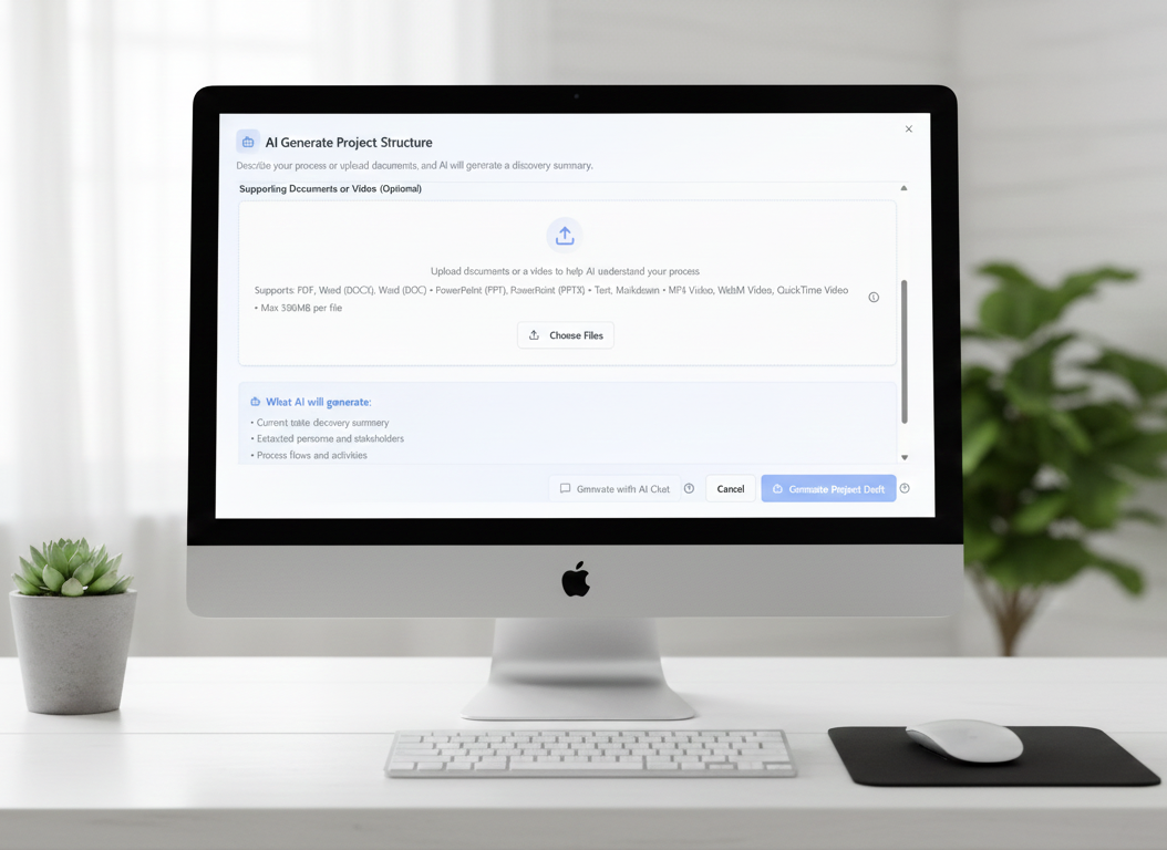 ClearWork automated process discovery screenshot analyzing unstructured documents with AI