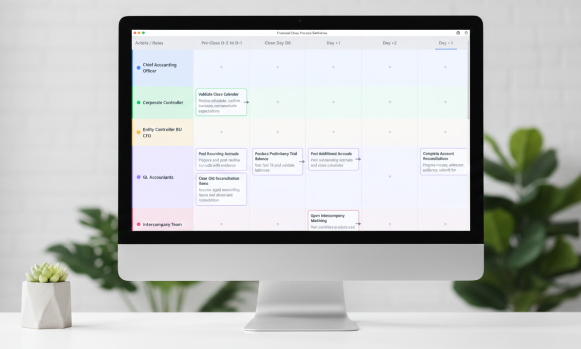 ClearWork Automated Process Discovery Swimlane Diagram Screenshot on a computer of an AI generated swimlane diagram