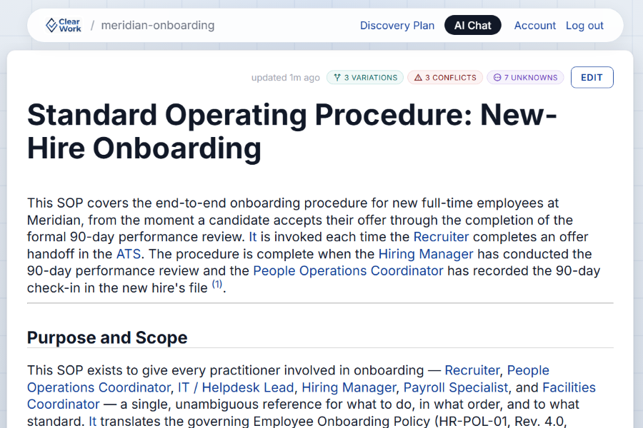 Generated standard operating procedure for new-hire onboarding
