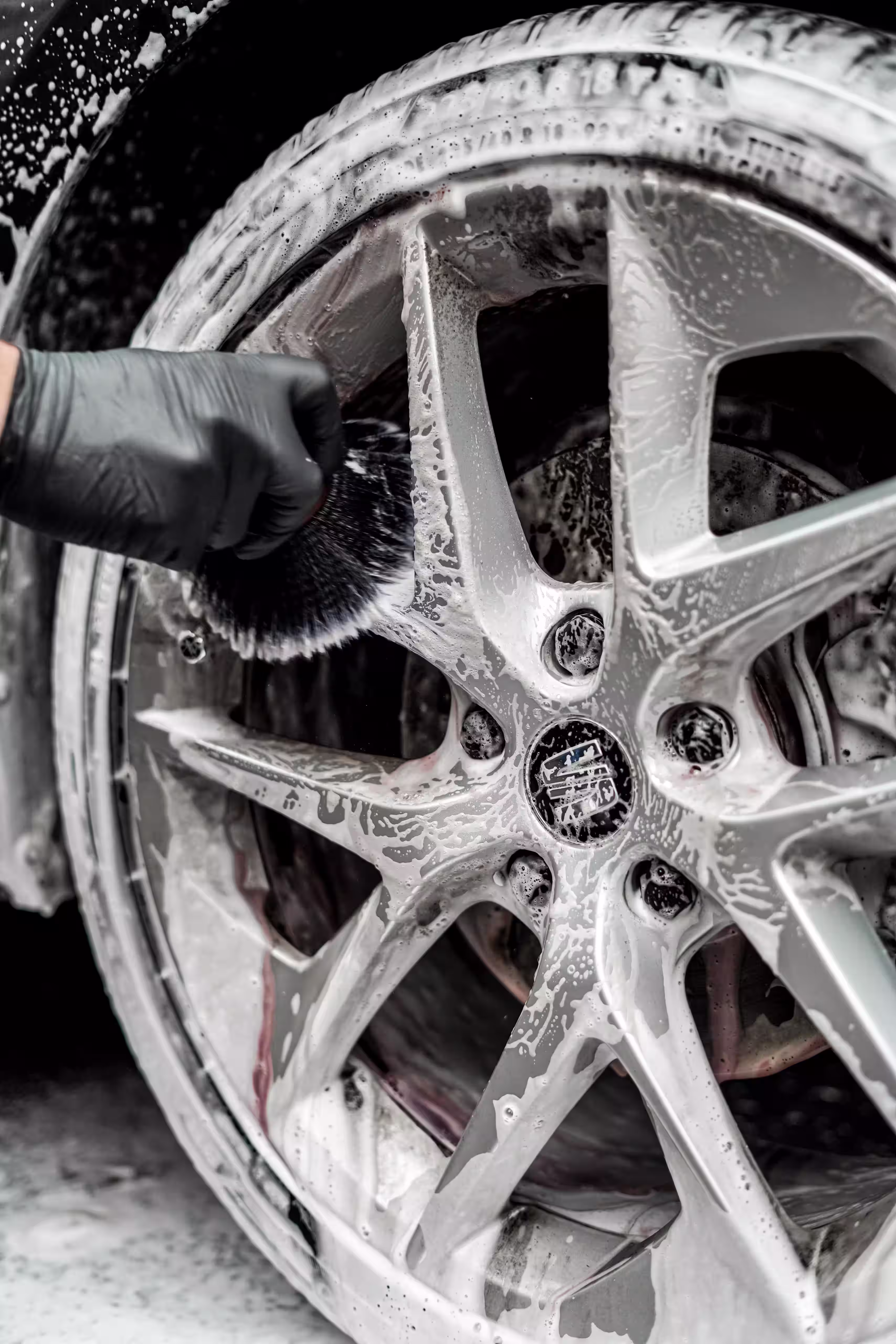 tire cleaned up with foam