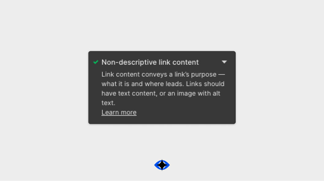 Screenshot from a Webflow notification saying "Non-descriptive link content".