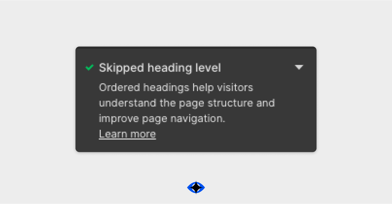 Screenshot from a Webflow notification saying "Skipped heading level".