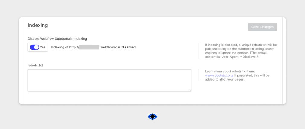 Screenshot from Webflow's robots.txt menu.