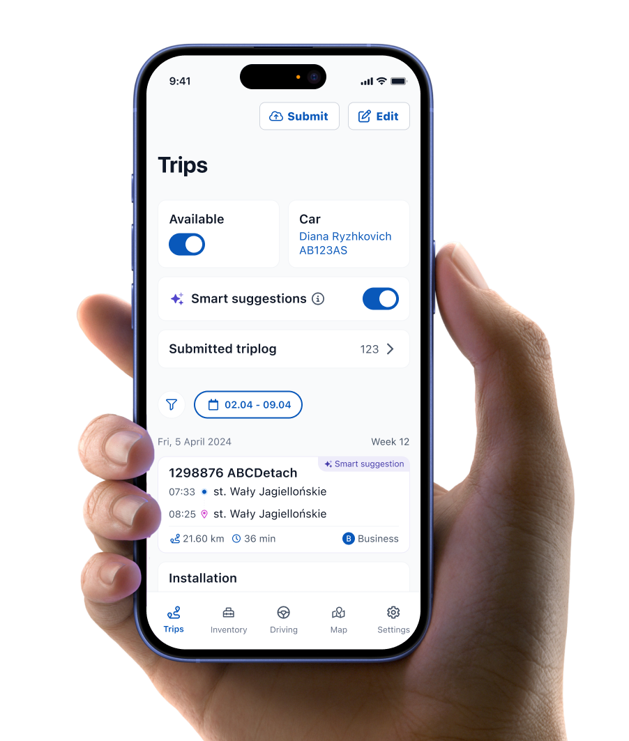 One hand holding phone with app opened