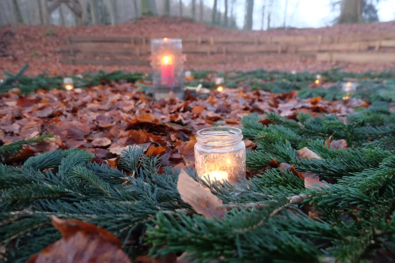 Lichter im Glas im Wald