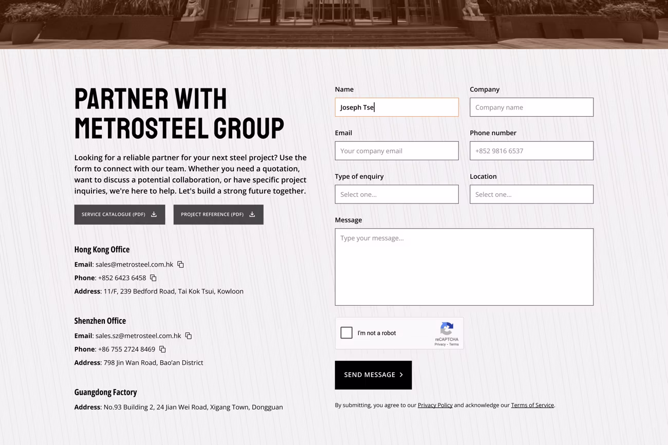 a screenshot showing a contact form on a website. 