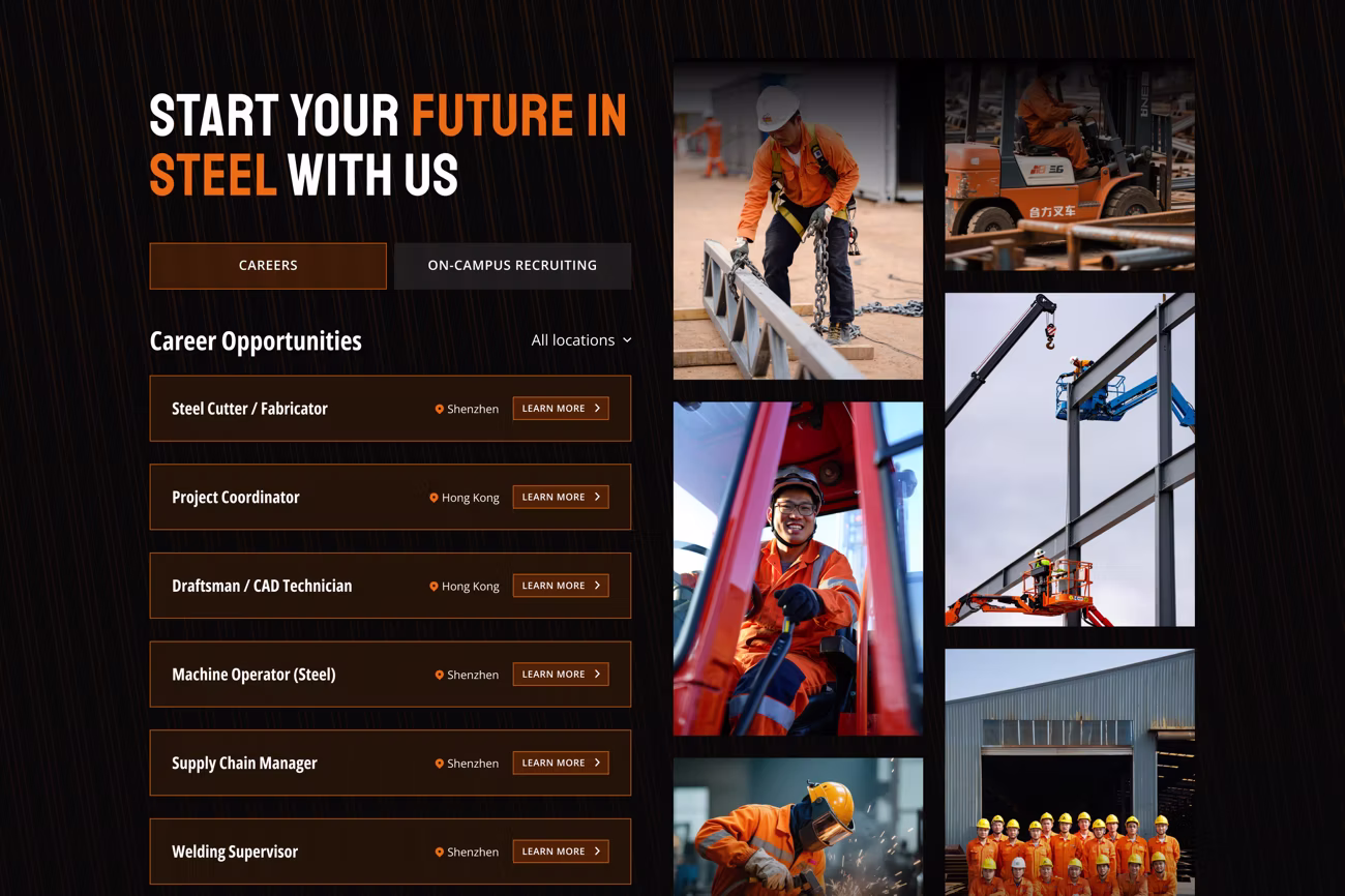 a screenshot showing a careers page with multiple job vacancies.