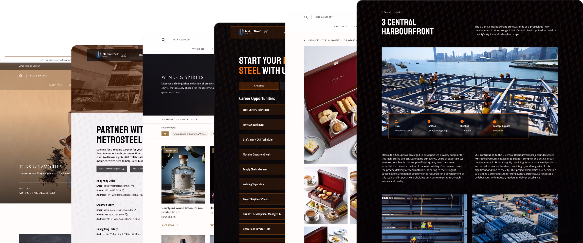 6 screenshots of websites showing examples of work by Kai Studio