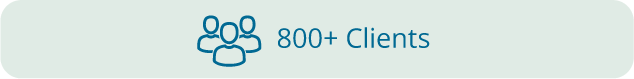 an icon of a group of people, with text that reads 800 plus clients