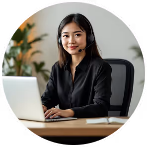 Woman in office chair with laptop

