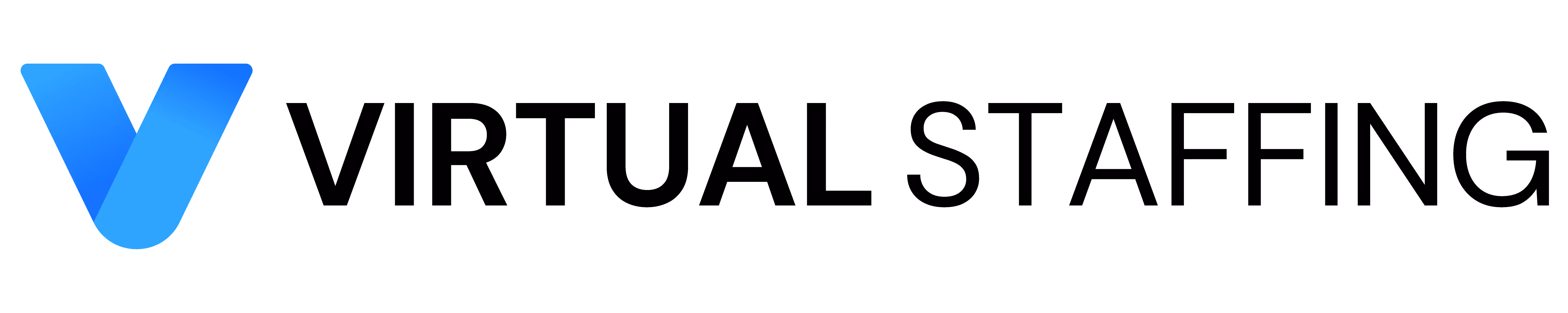 Bright blue stylized V letter logo on black background.