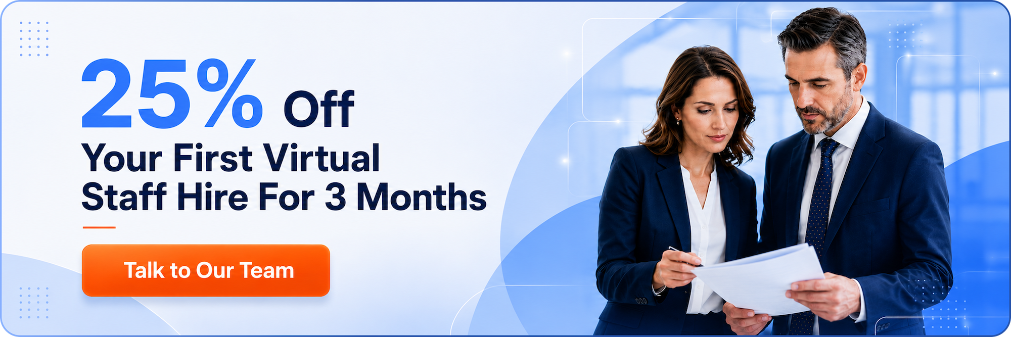 Smiling businesswoman in navy suit next to text offering case managers starting at $10/hr with a book consultation button.