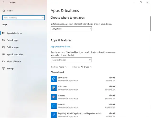 Apps & Features