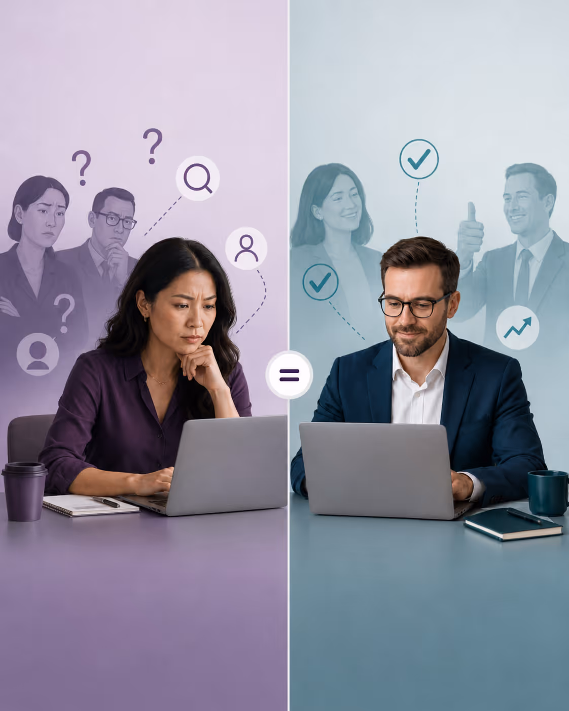Man and Woman both using AI