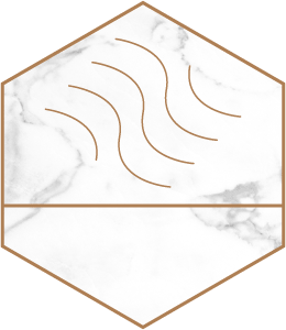 Thin curved lines in a hexagon shape