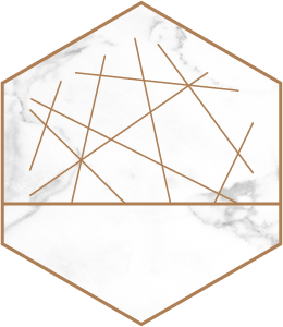 A few straight lines going in different directions and crossing over each other in a hexagon