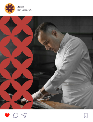 Aziza Social Post, Chef at work with graphics