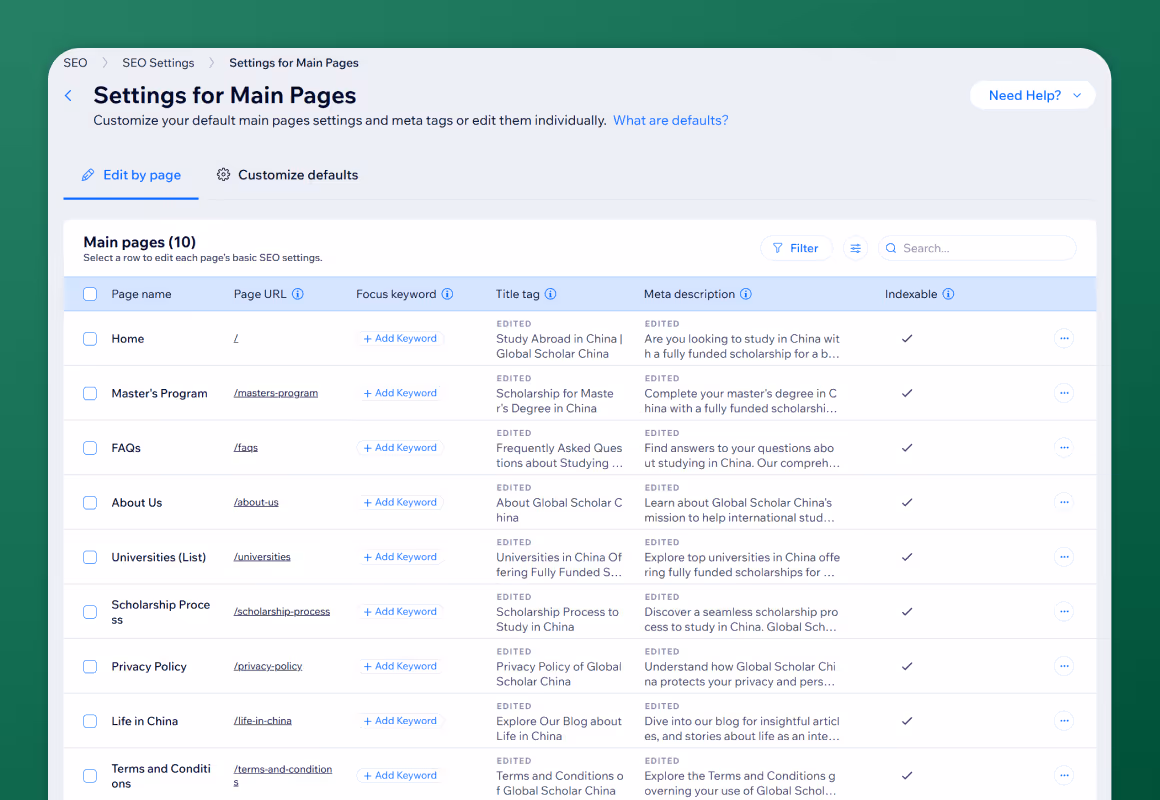 On Page and Off Page SEO for an online education business, highlighting On & OFF Page SEO services provided by Mabit Web Studio. 