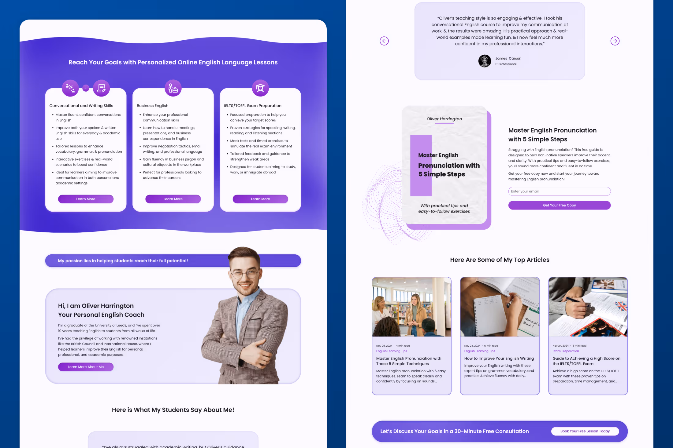 Website design for the home page of online langue tutor website part two. 