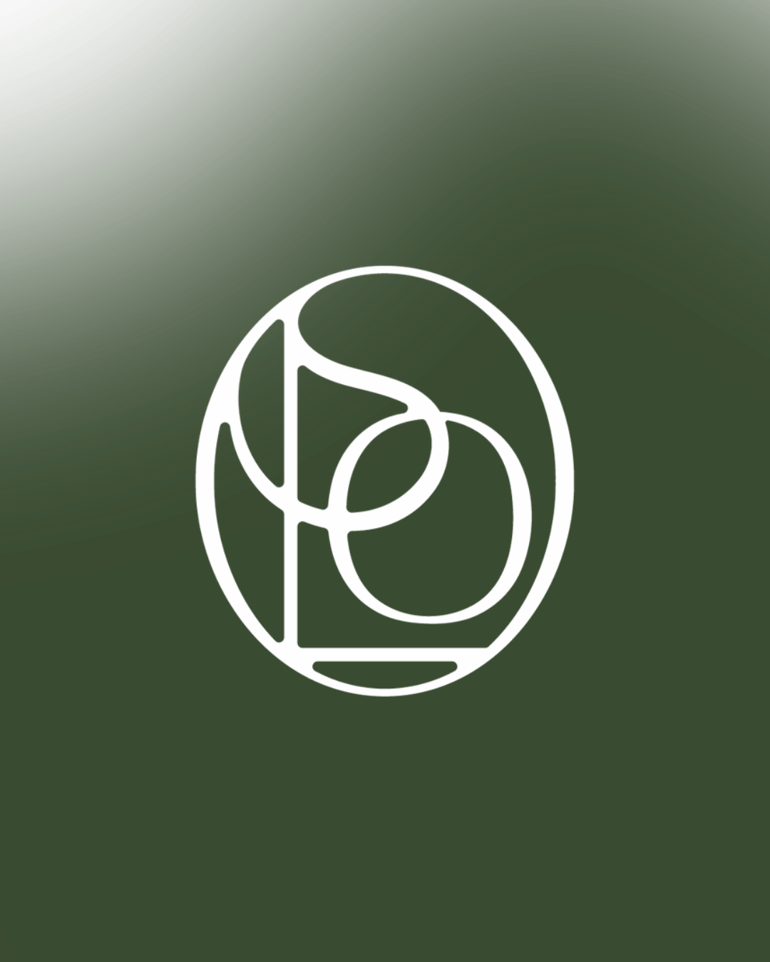 Line-drawn monogram on deep green