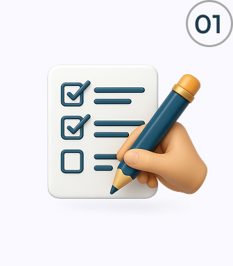 Icône formulaire avec une main tenant un crayon, symbolisant la description d’un besoin client