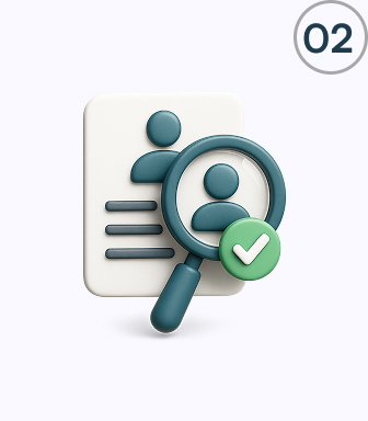 Icône de sélection de professionnels, avec une loupe et une coche verte sur un profil