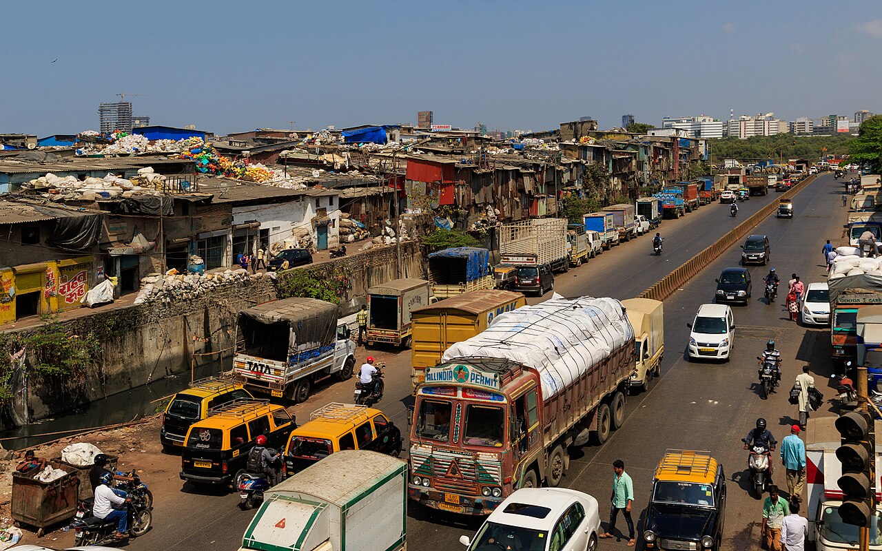 Dharavi settlement near Mahim Junction in Mumbai, India