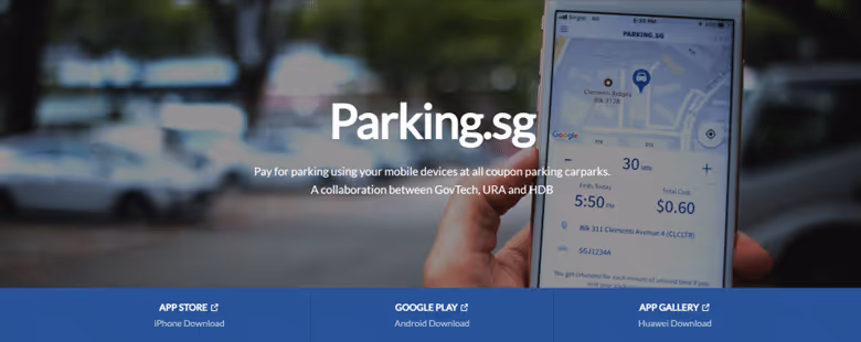 The Parking.sg app website landing page