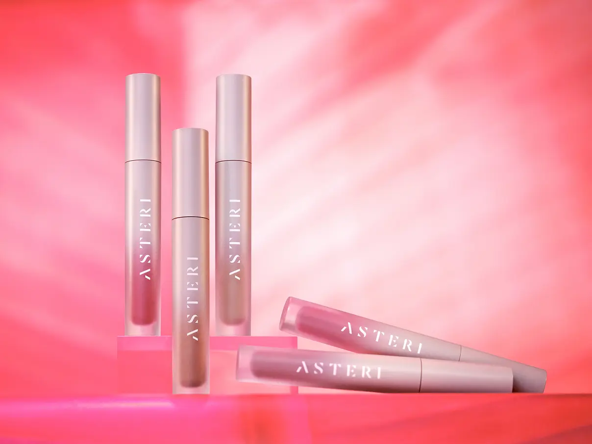 Product shot of Asteri lipstick tubes.