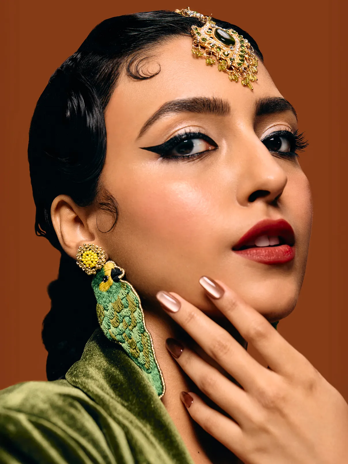 Close up of a female makeup model