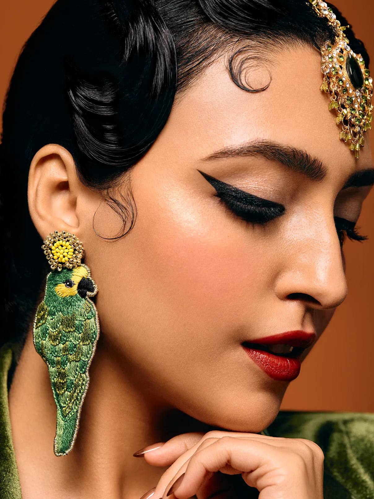 Close up of a female makeup model