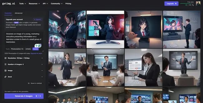 Screenshot showing Getimg's artistic results.