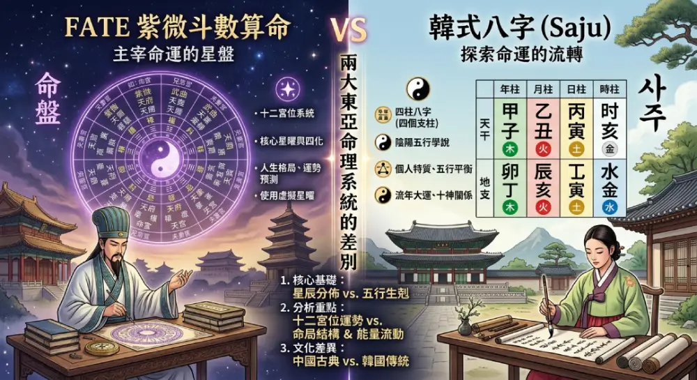 FATE紫微斗數算命 - FATE紫微斗數算命 vs 韓式八字：兩大東亞命理系統的真實差別