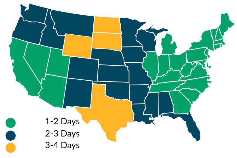 cosmetics fulfillment 2-day delivery map image