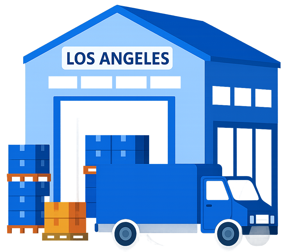 Los Angeles fulfillment warehouse workers preparing orders