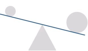 Illustration of a seesaw with a small circle on the left raised higher than a larger circle on the right.