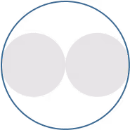 Two white overlapping circles outlined by a thin blue circular line.