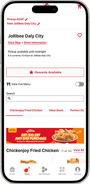 Jollibee app menu page