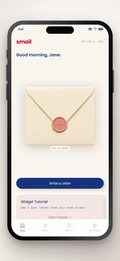 Smail mobile Home screen, closed state