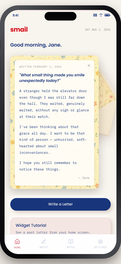 Smail case study preview — Home screen, open state