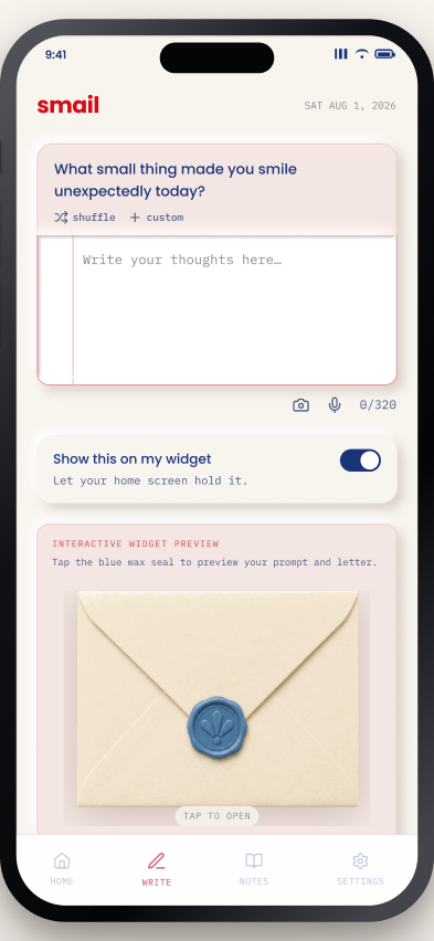 Smail mobile Write screen