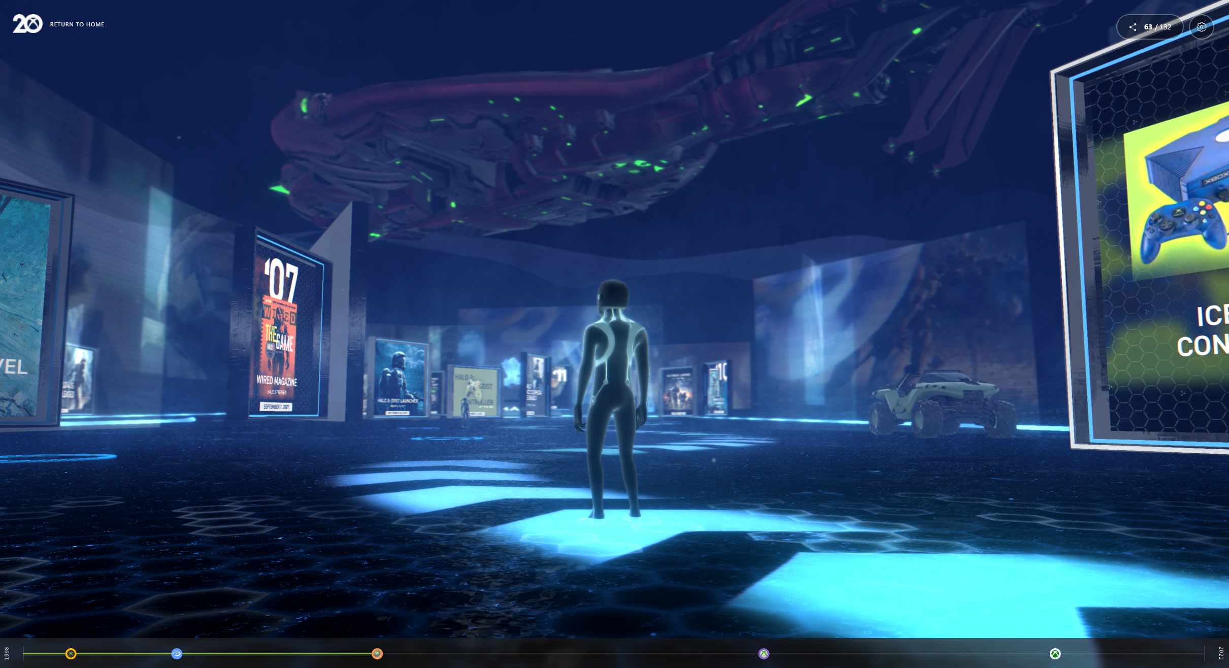 A virtual Xbox museum with characters running around
