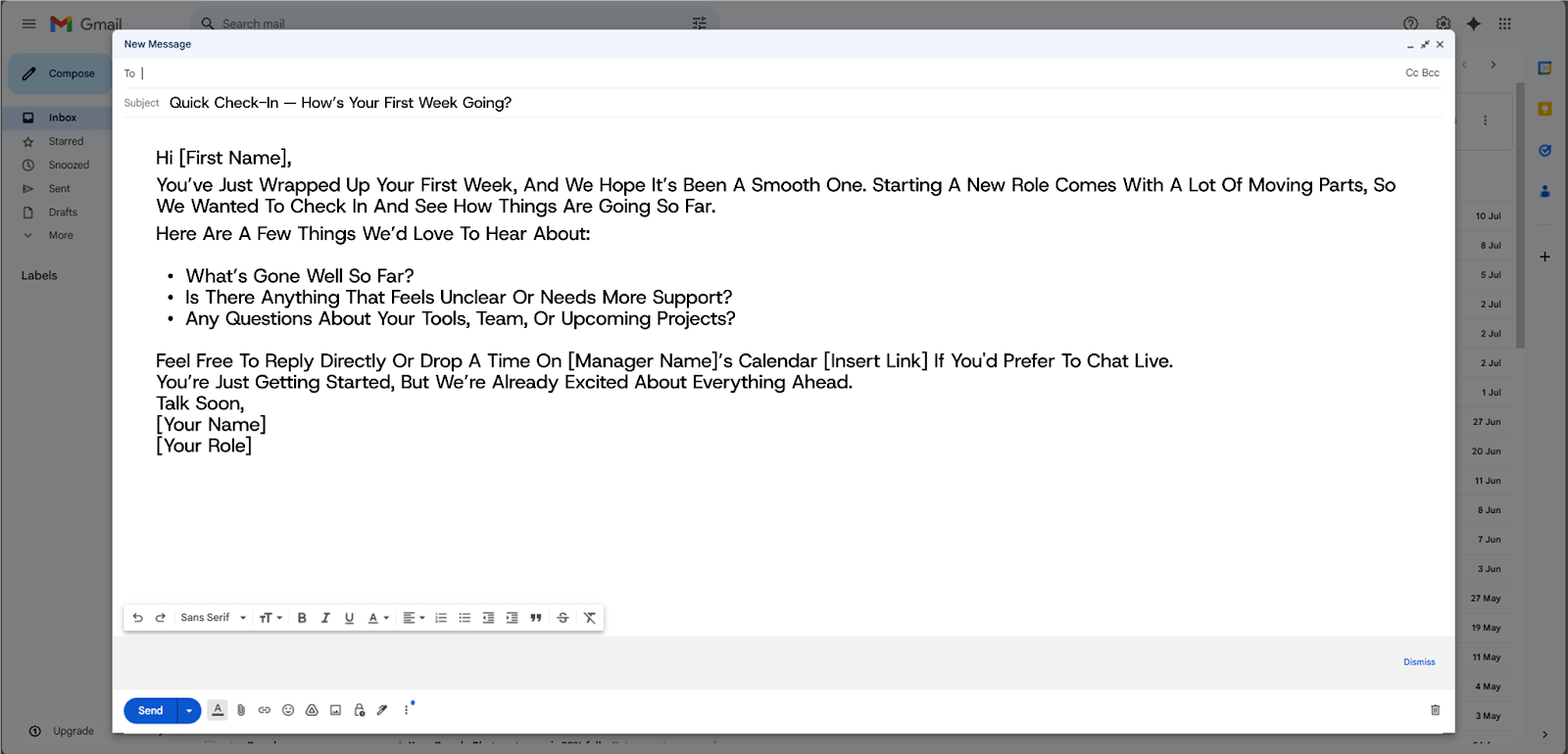 End of Week 1 Check-In Email