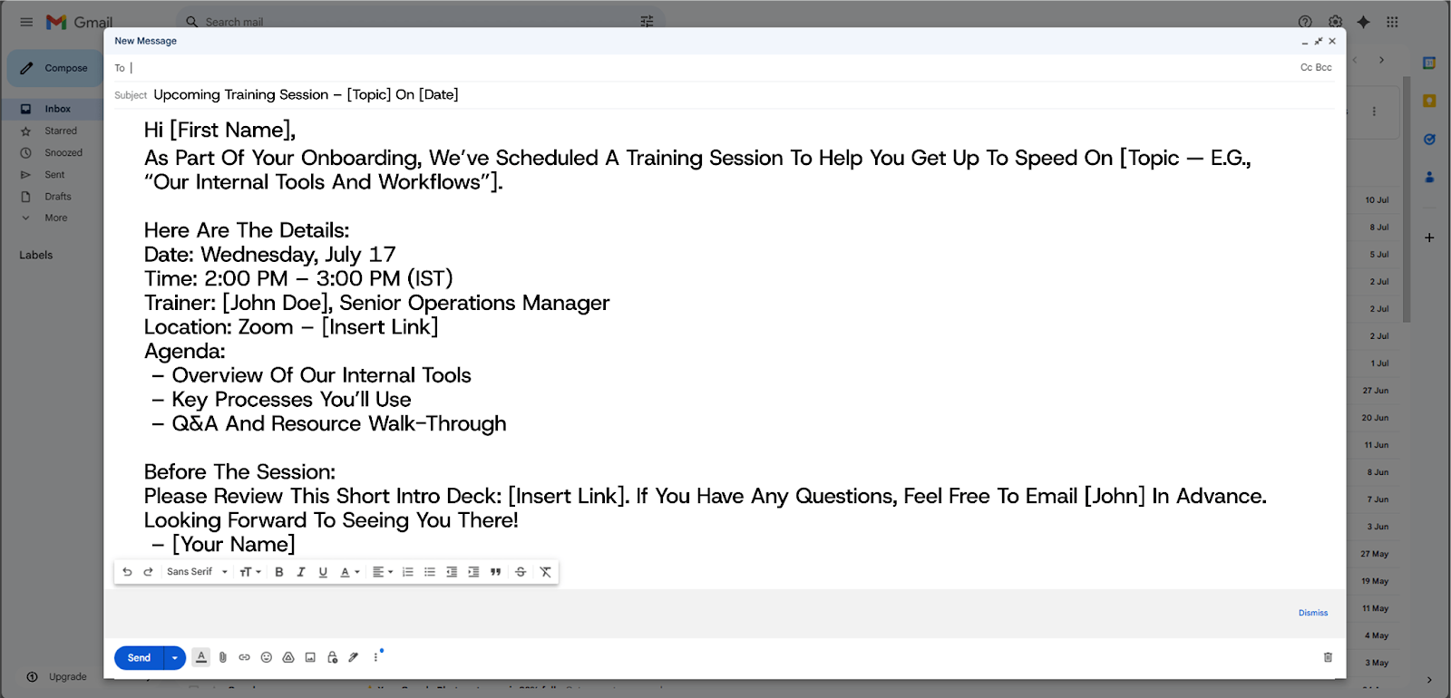 Training Session Email