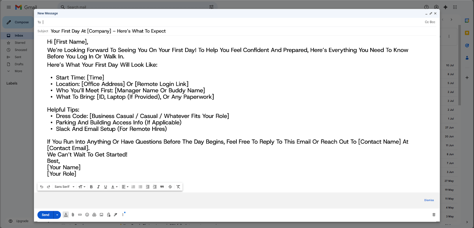 First-Day Logistics Email