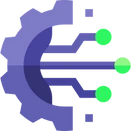 Stylized gear icon with outward-pointing arrows ending in green circles representing growth or progress.