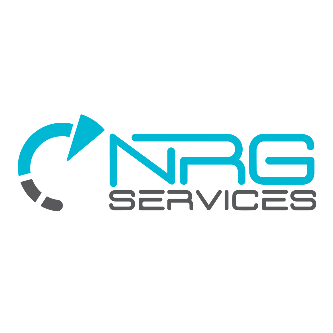 Logo with stylized blue and gray graphic beside text NRG Services in blue and gray.