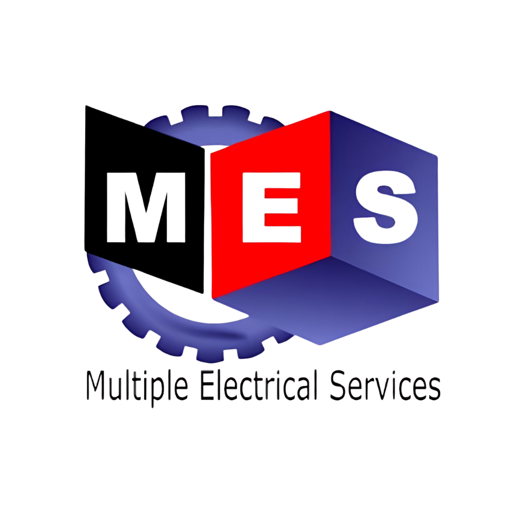 Logo with letters MES on a 3D cube and gear outline behind, text below reads Multiple Electrical Services.